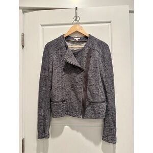 Gap Moto Jacket Navy Blue Marl Knit Asymmetrical Zip Biker Jacket Size M